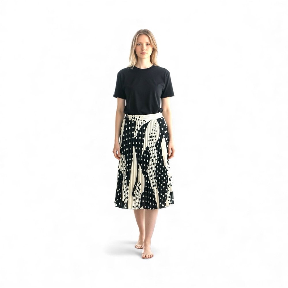 Tahari Black and Cream Polka Dot Midi Skirt - Picture 3 of 11